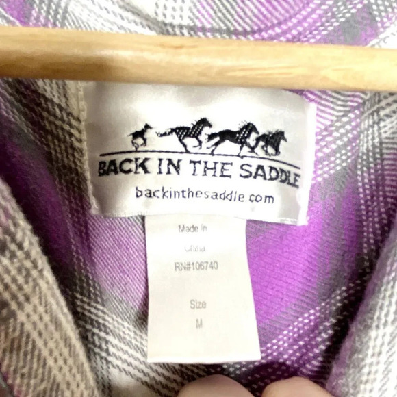 Back in the Saddle Embroidered Horse Purple Plaid Western Button Down Shirt Med - Picture 11 of 11